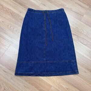 Women’s Size 10 Denim Skirt Vintage Leather Tie Dark Wash Y2K 2000s Cowboy